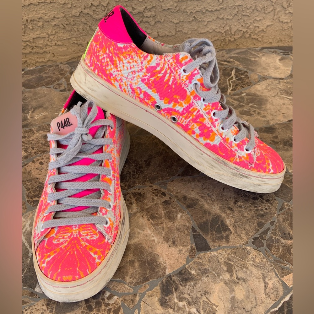 P448 Women’s Neon Pink Orange Tie-Dye Low Top Sneakers